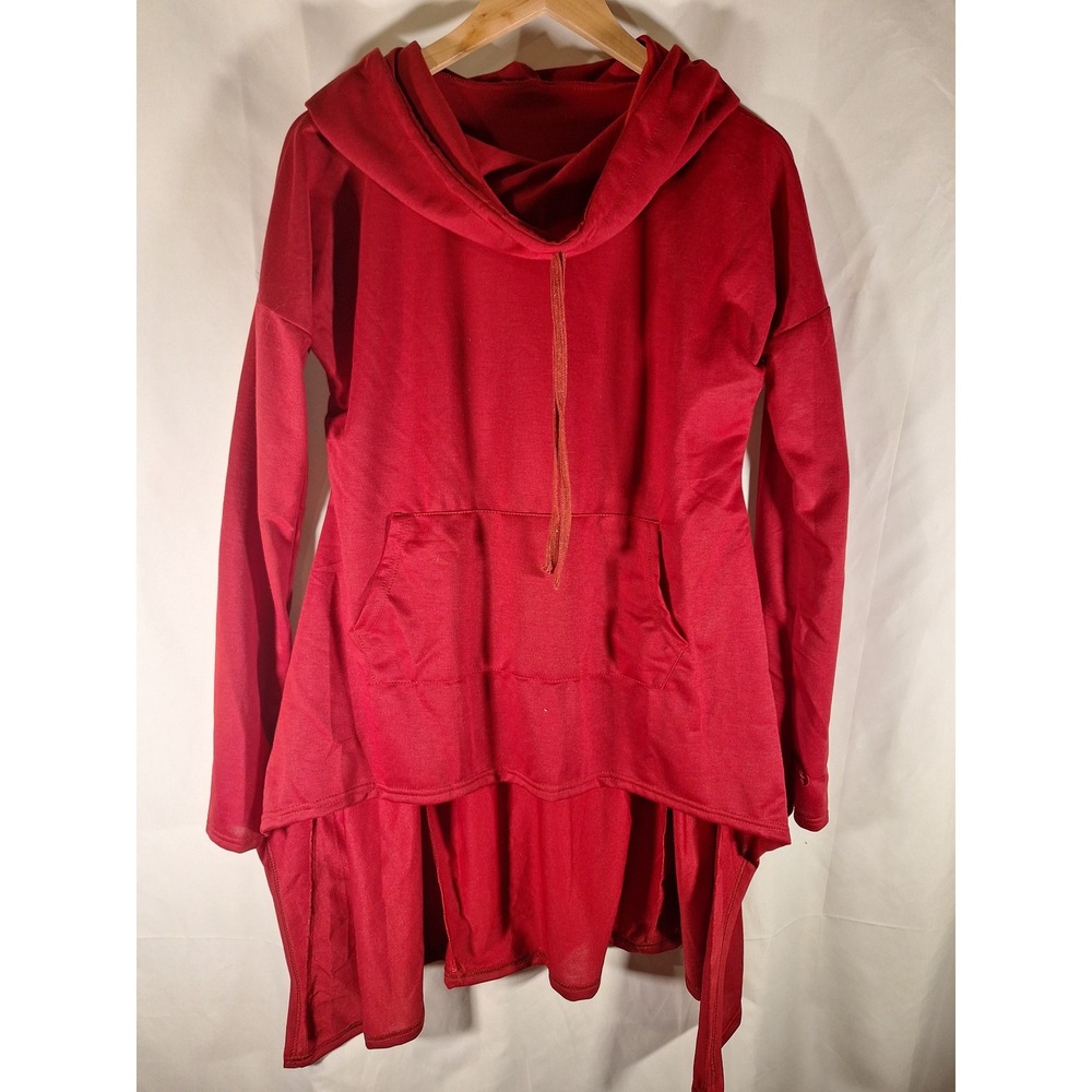 Irregular‎ Red Asymmetrical High Low Cowl Neck Hoodie Womens Medium Long Sleeve